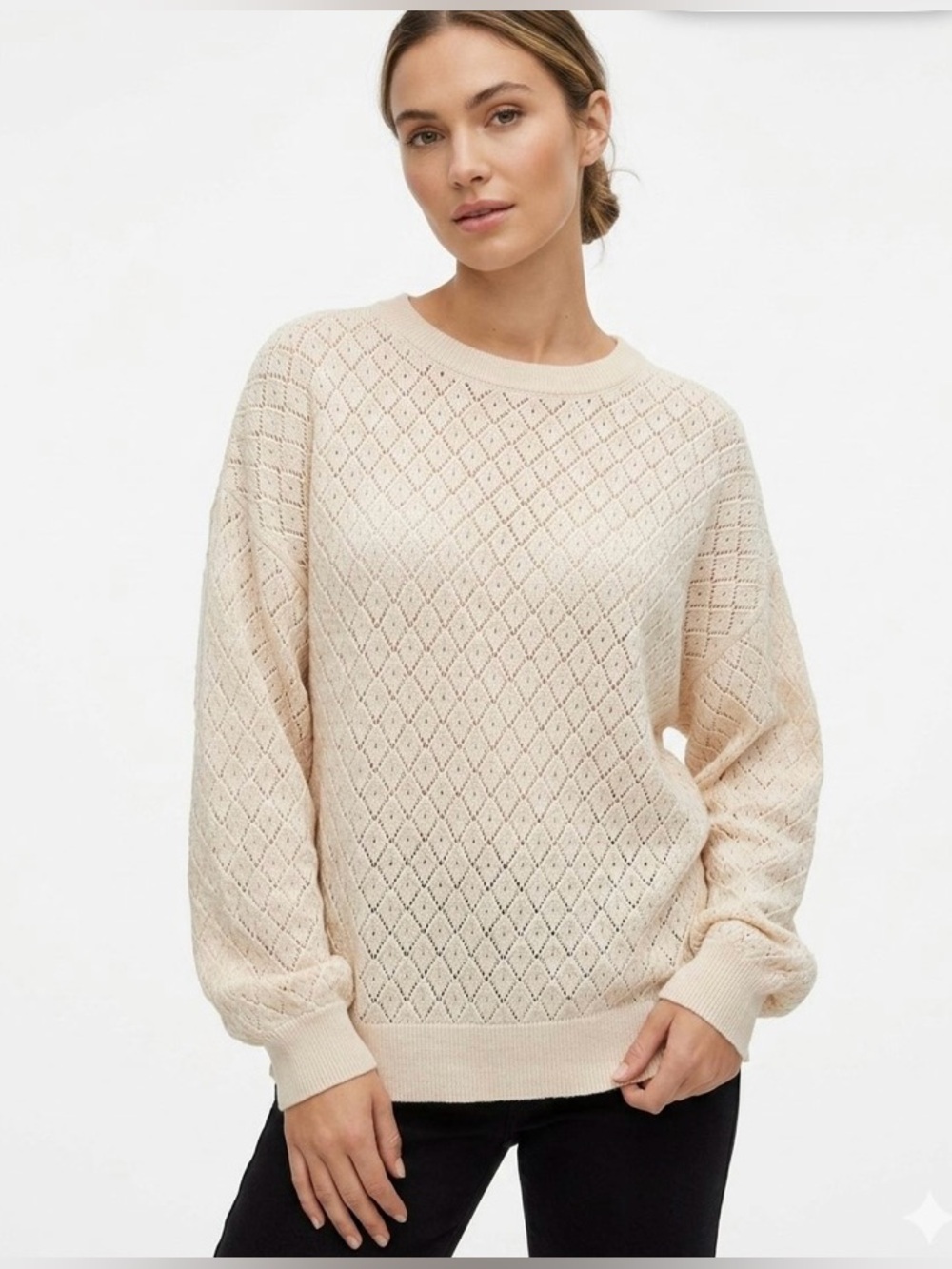 Alice + Olivia Wool Linen Eyelet Knit Sweater